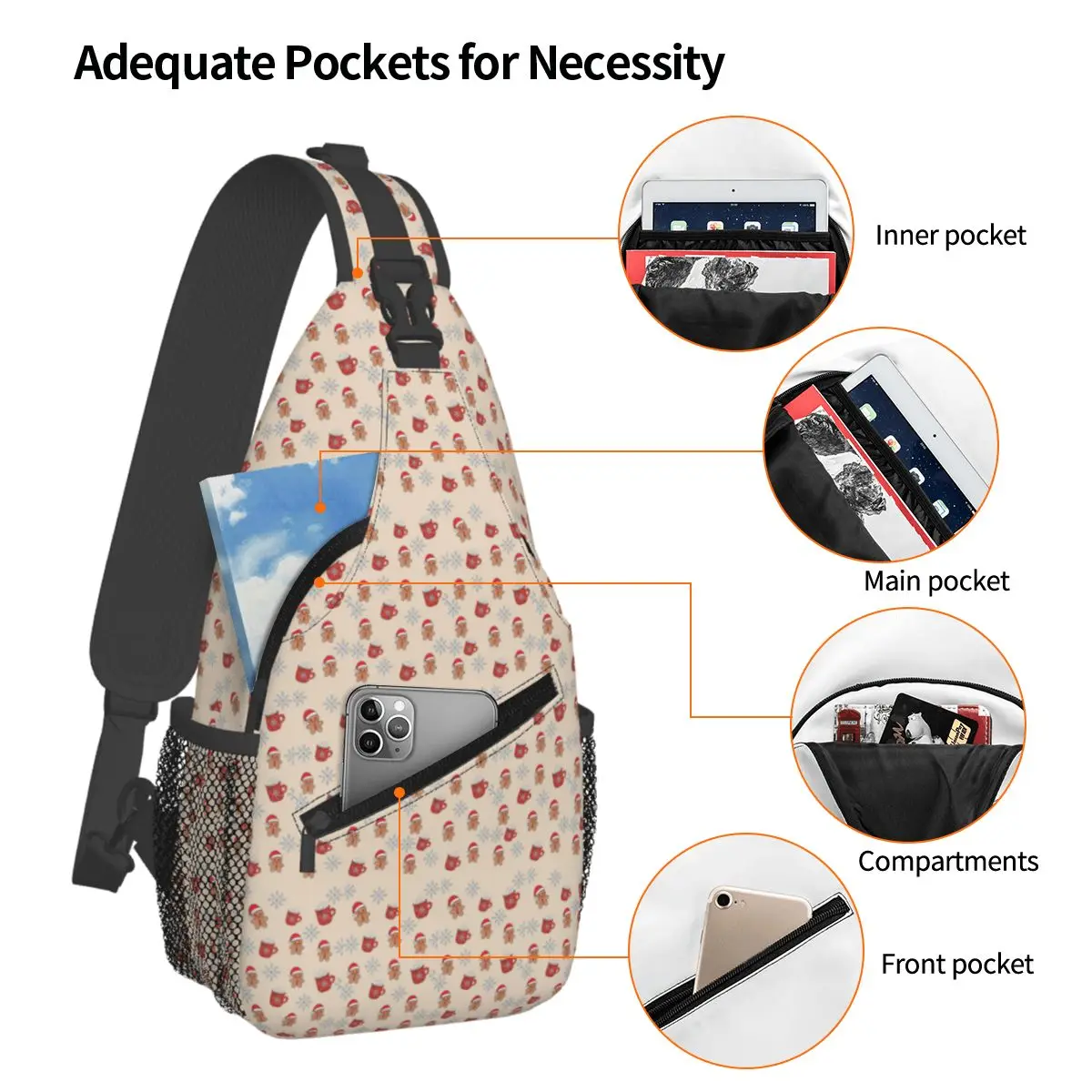 Merry Christmas Tree And Gingerbread Men Chest Bag Men Sling Crossbody Backpack Chest Bag Travel Hiking Daypack Shoulder Bag