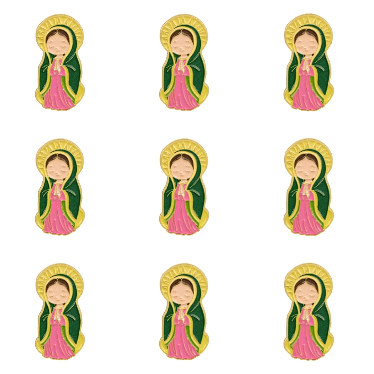 9-teiliges Set Emaille-Anstecknadeln mit Jungfrau Maria, niedliche Cartoon-Broschen, religiöse Anstecknadeln für Mäntel, Damenbroschen, Kragen- und Reversnadeln, Metallabzeichen, Schmuck – Detail 2