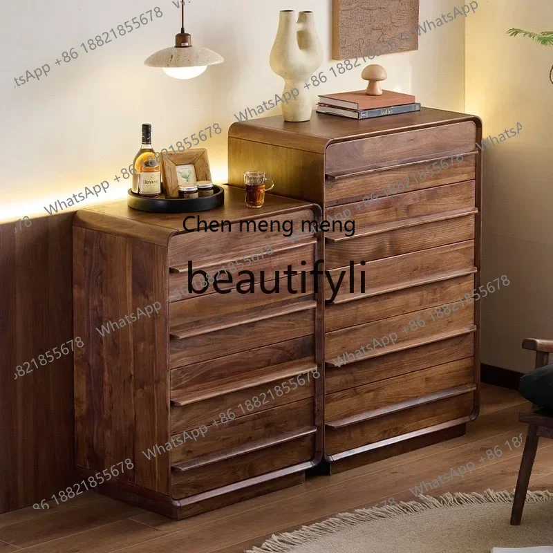 32North American Black Walnut Full Solid Wood Bedroom Storage Four Buckets Bedside Storage Drawer Cabinet