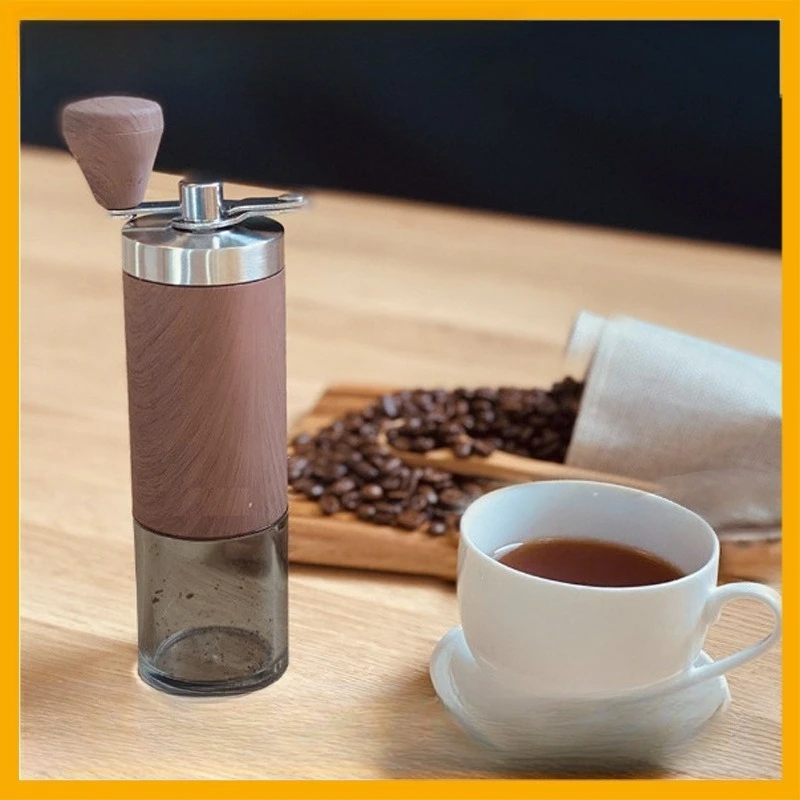 Portable Manual Coffee Grinder, Wood Grain Hand Crank Coffee Bean Mill with Stainless Steel Core