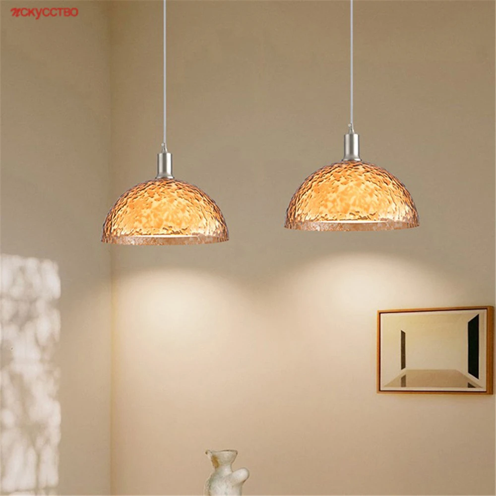 

French Retro Creative Water Ripple Pattern Acrylic Led Pendant Lights For Kitchen Cafe Dining Table Home Decoration Hanging Lamp