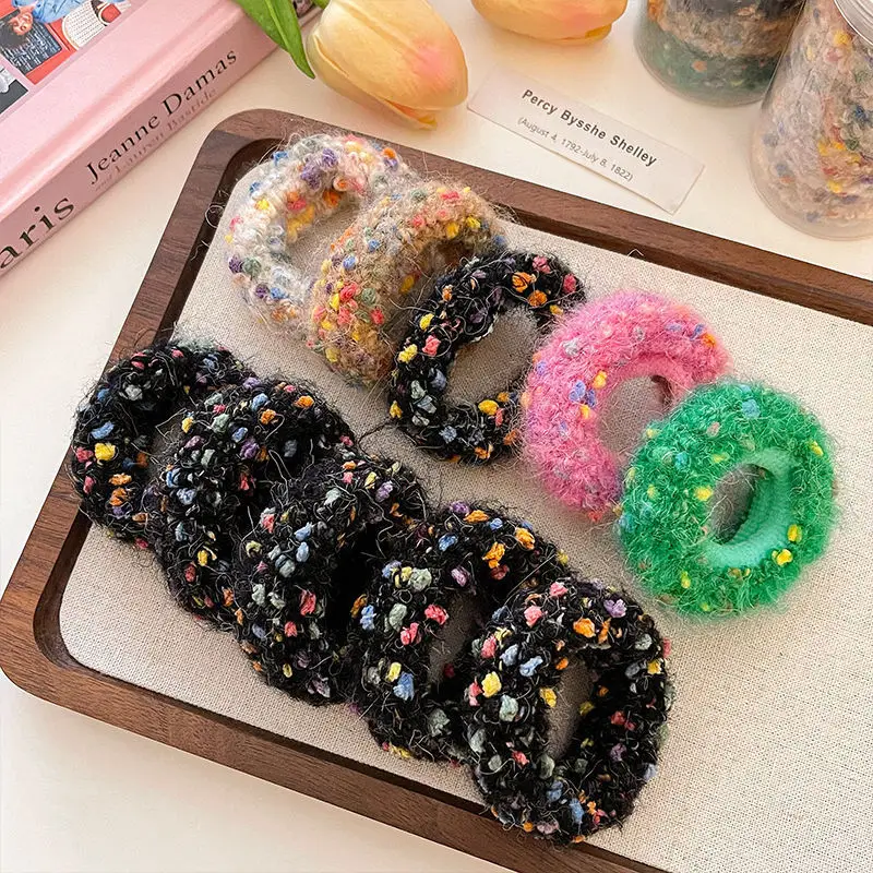 2026 5PCS New Plush Hair Bands Christmas Color Dot No Damage Fluffy Hair Ropes Scrunchies for Girls Women Winter Ponytail
