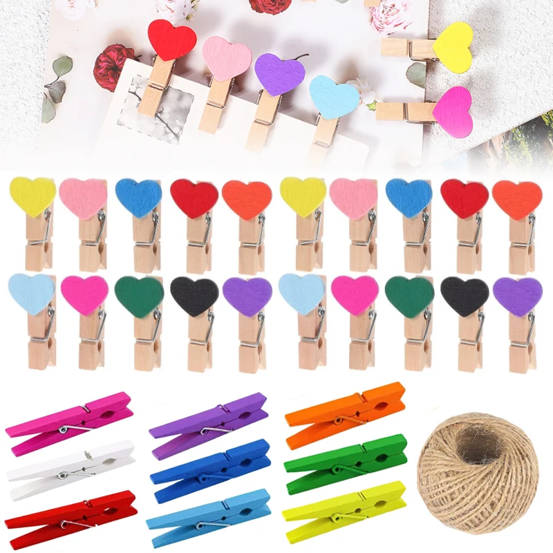 25/30mm Natural Wooden Colored Photo Mini Clips Memo Paper Peg Clothespin DIY Stationery Christmas Wedding Party Home Decor