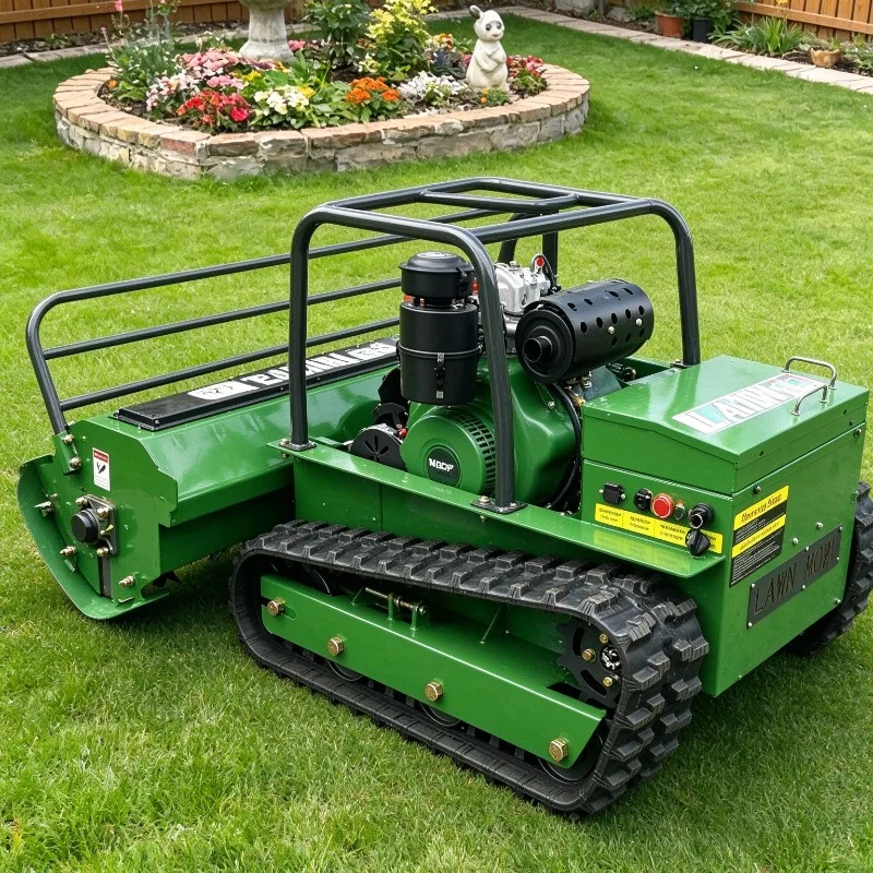 Wireless Remote Control Crawler Lawn Mower Diesel Grass Cutter for Farm Orchard Slope, All-Terrain Tracked RC Weed Mower