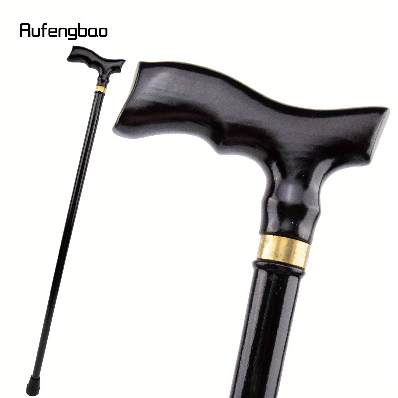 Black Wooden Single Joint Fashion Walking Stick Decorative Cospaly Cane Mace Crutch Wand Crosier Performance Stage Cane 93cm
