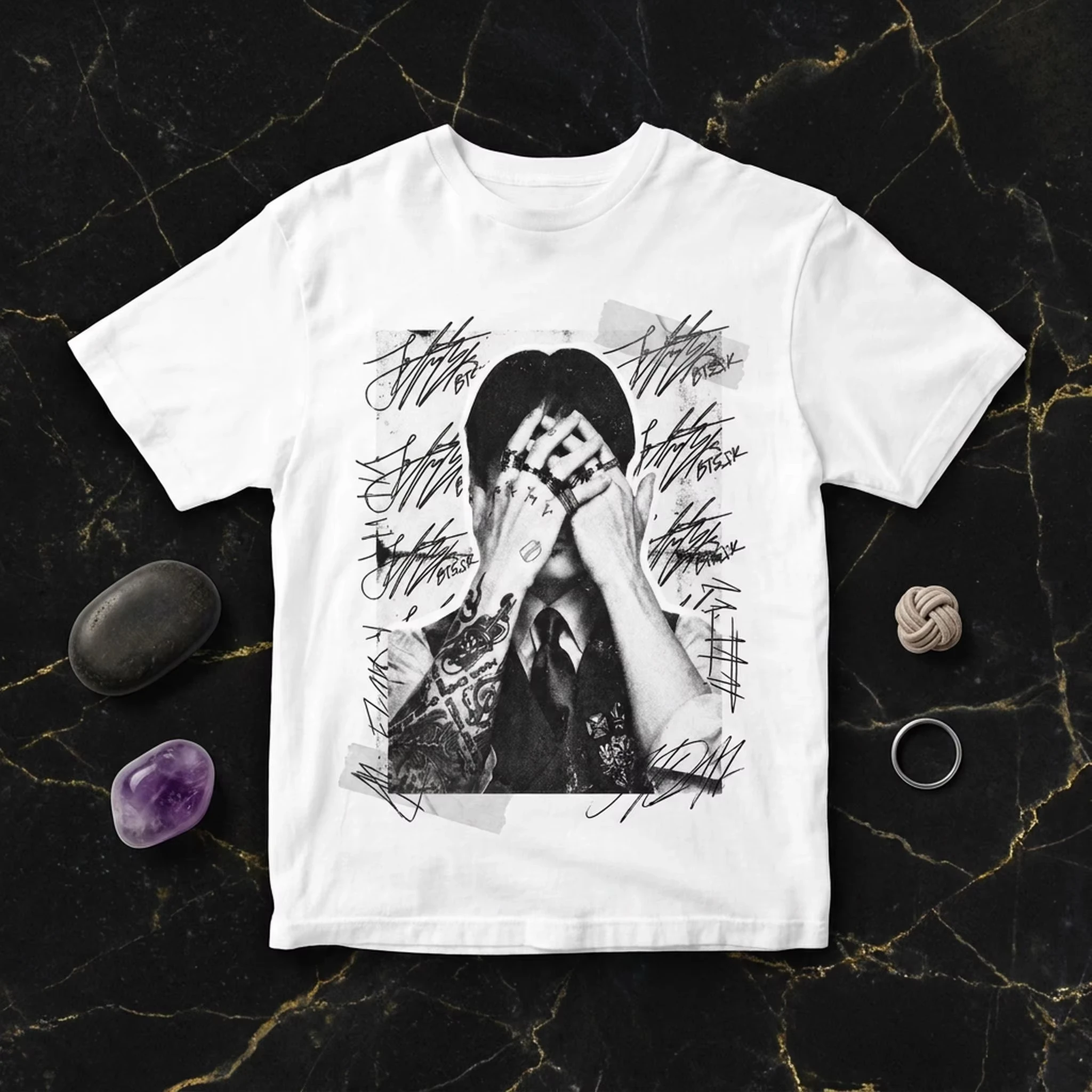 Black and White Graphic T-shirt Inspired By Jungkook ARIRANG TOUR 2026 K-pop World Tour Cotton Men's T-shirt Street Wear Y2K - view 3