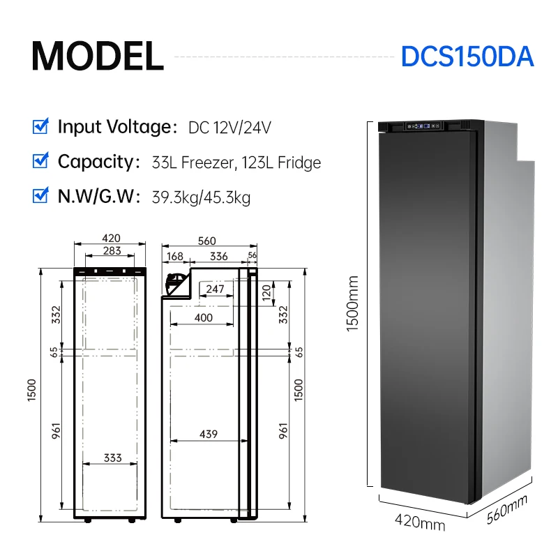 Versatile 156L Dual Zone Fridge 12V 24V Dc Compressor Car Refrigerator For Camping 4X4 RV Motorhome
