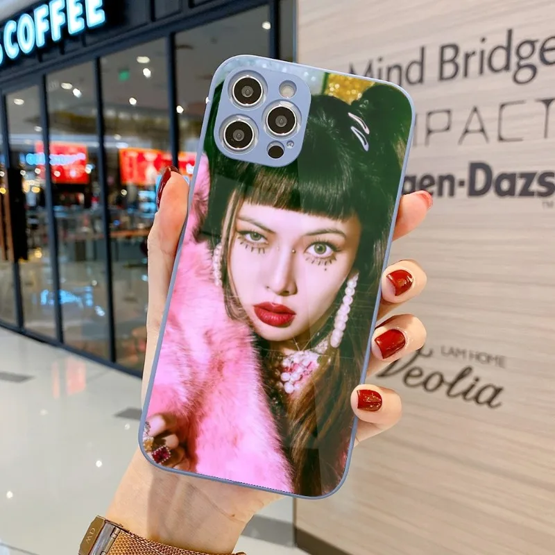 KPOP Kim HyunA-Coque de Téléphone Portable en Verre Liquide, Étui pour iPhone 15 14 13 12 11 Pro Max X Poly XS 8 7 Plus