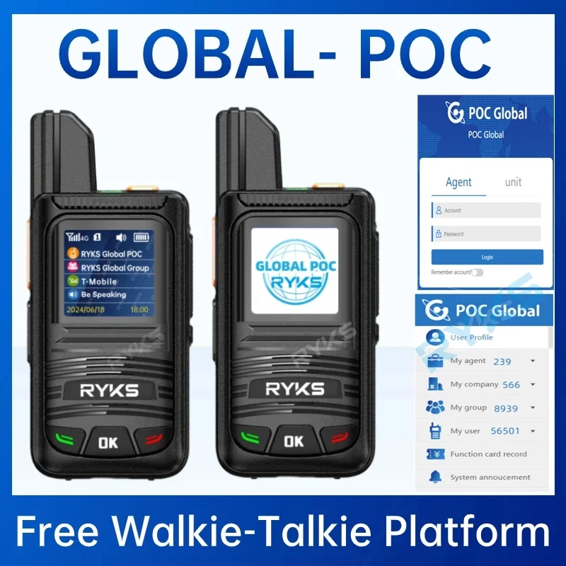 Global-Intercom 4G PoC Walkie talkie Internet radios bidireccionales tarjeta Sim walkie talkie de largo alcance 5000km par GPS jamón