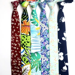 Fresh Summer Mens Necktie 6CM Floral Narrow Cotton Tie Suit Casual Classic  Elegant Cravat Daily Wear Clothing Accessories Gift