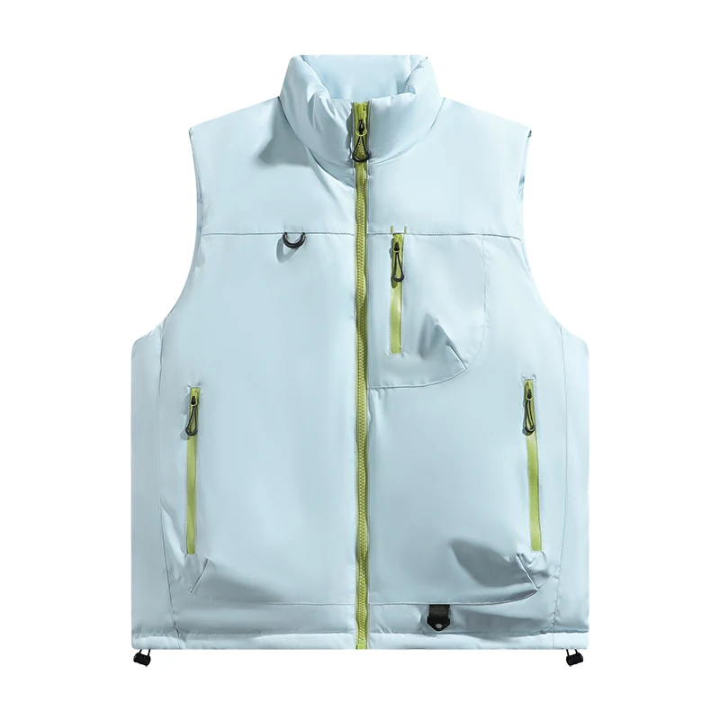 Autumn Winter Men's Stand Collar Vests Loose Thick Warm Sleeveless Parkas Fashion Multi Pocket Couple Solid Waistcoat Plus Size