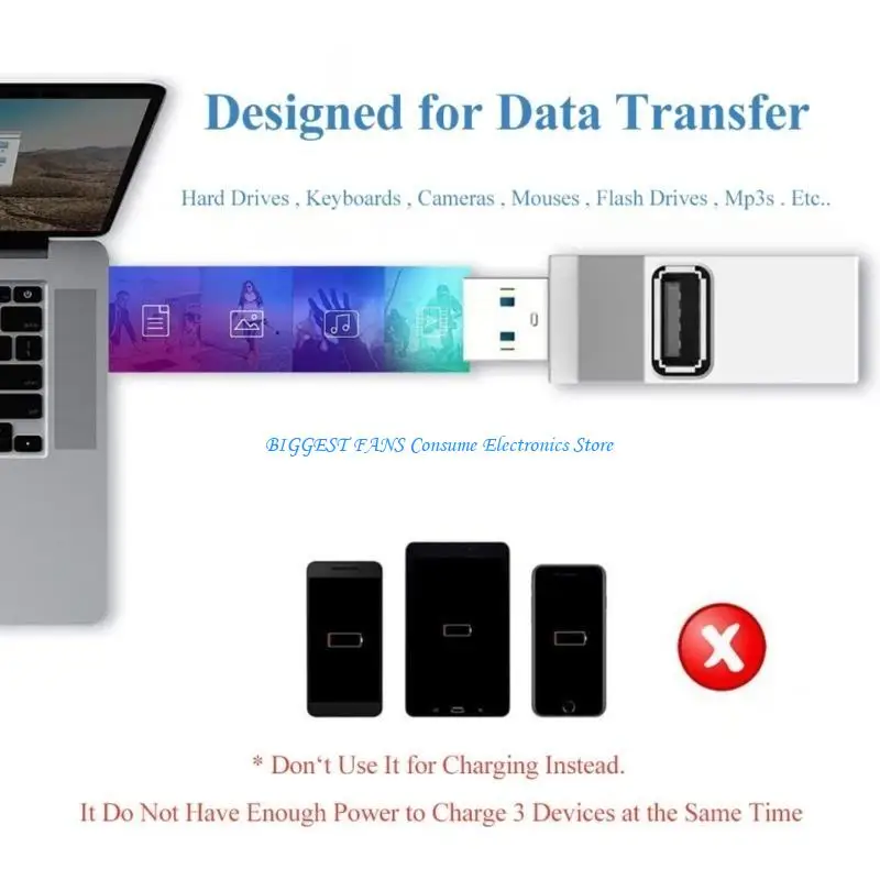 Multifunction USB2.0 Hubs 3 Port Expander Splitter for Laptop Car Tablet Air and More Gadgets