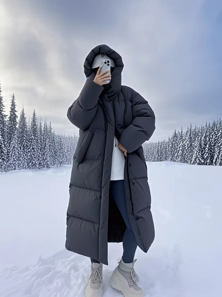 Doudoune longue en canard pour femme, Parka décontractée, Manteau à capuche chaud épaissi, Nouveau design coréen, Hiver, 2024