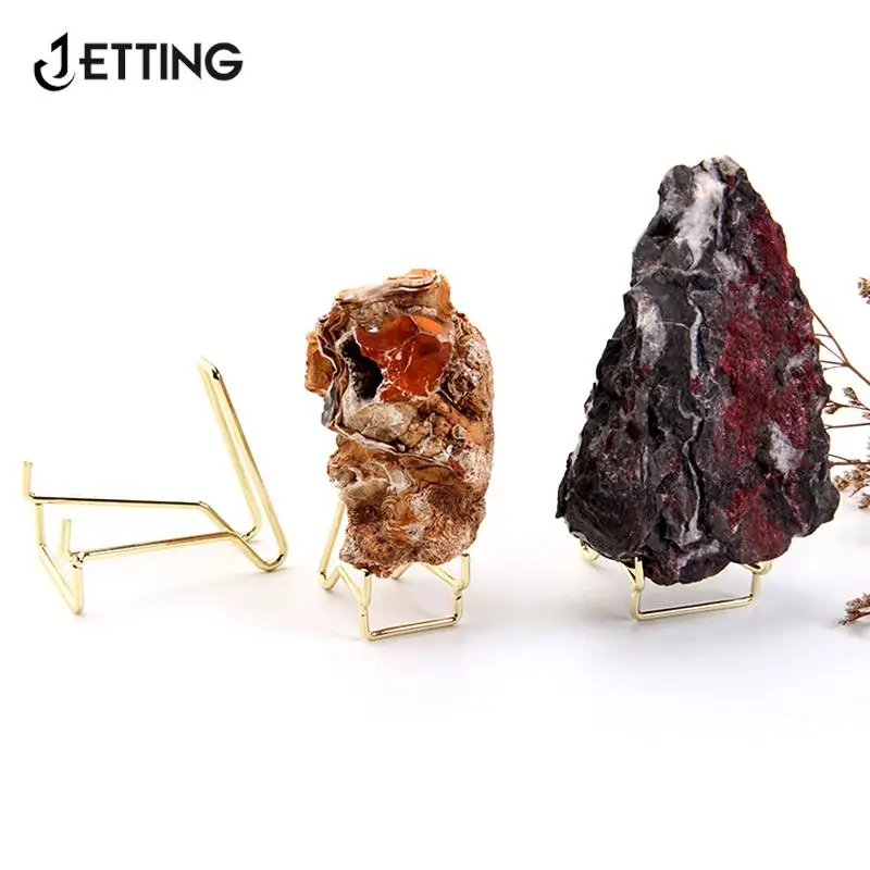 Antique Alloy Crystals Agate Display Stand Holder Base Rack Props Tabletop Decoration Metal Crystal Mineral Label Display Stand