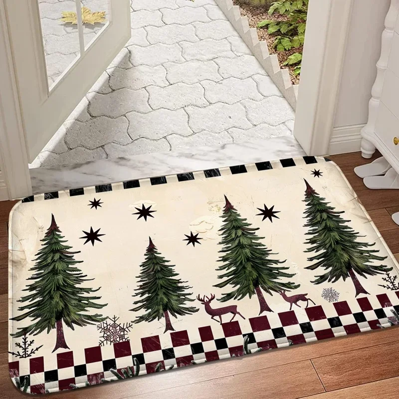 

VIKAMA Christmas Tree Carpet Indoor Outdoor Dirt-Resistant Door Mat Living Room Bedroom Decorative Carpet Comfortable Foot Mat