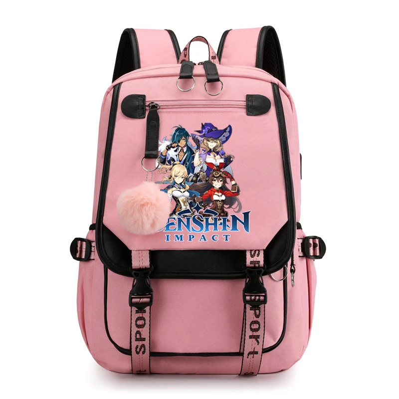 Genshin Impact Rugzak Schooltassen voor Meisjes met Anime Rugzak voor Tiener Kinderen USB Waterdichte Schoolrugzak Zakken Mochila