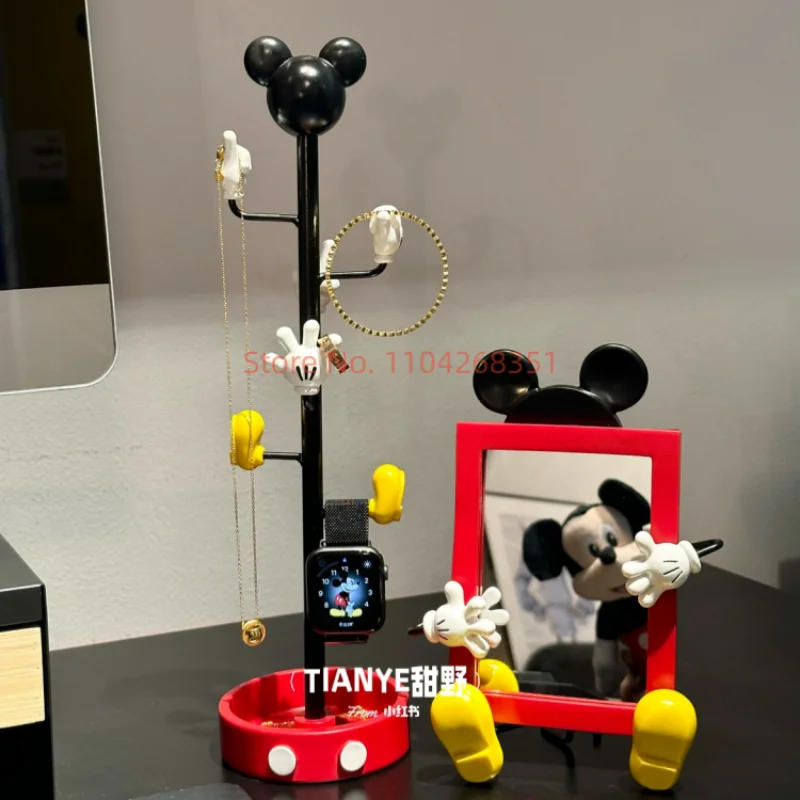 

Disney Mickey Mouse Multifunctional Jewelry Rack With Mirror Creative Photo Frame Desktop Organizer Cartoon Toys Home Decor Gift