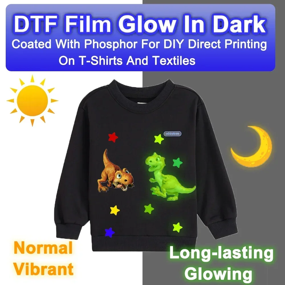 DTF PET Film Luminous Film Glow in The Dark Printer Printable Heat Transfer Vinyl for DTF Printer Transfers for Fabric T-shirt