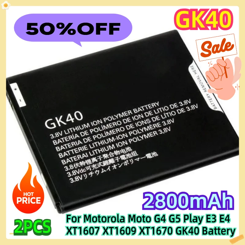 

For Motorola Moto G4 G5 Play E3 E4 XT1607 XT1609 XT1670 GK40 Battery 2800mAh 2pcs