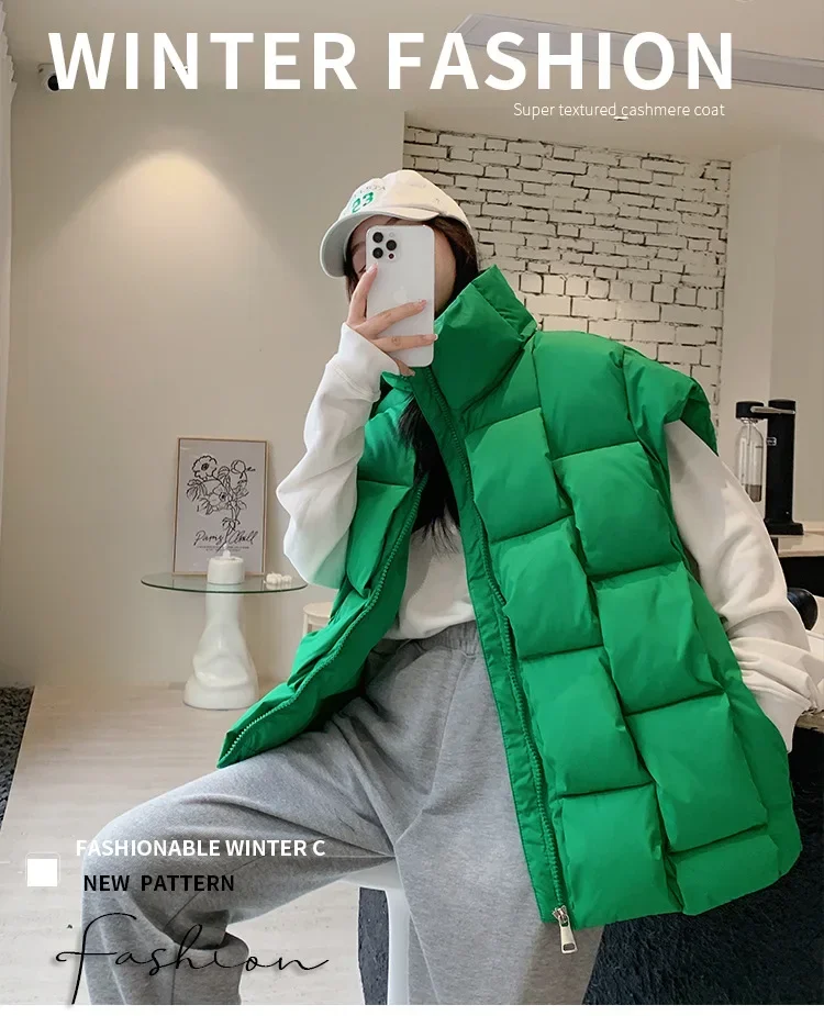 

2023 Winter New Three-dimensional Woven Cotton Vest Lovers Square Trend Warm Thick Couple Down Cotton Jacket Vest Women gifts