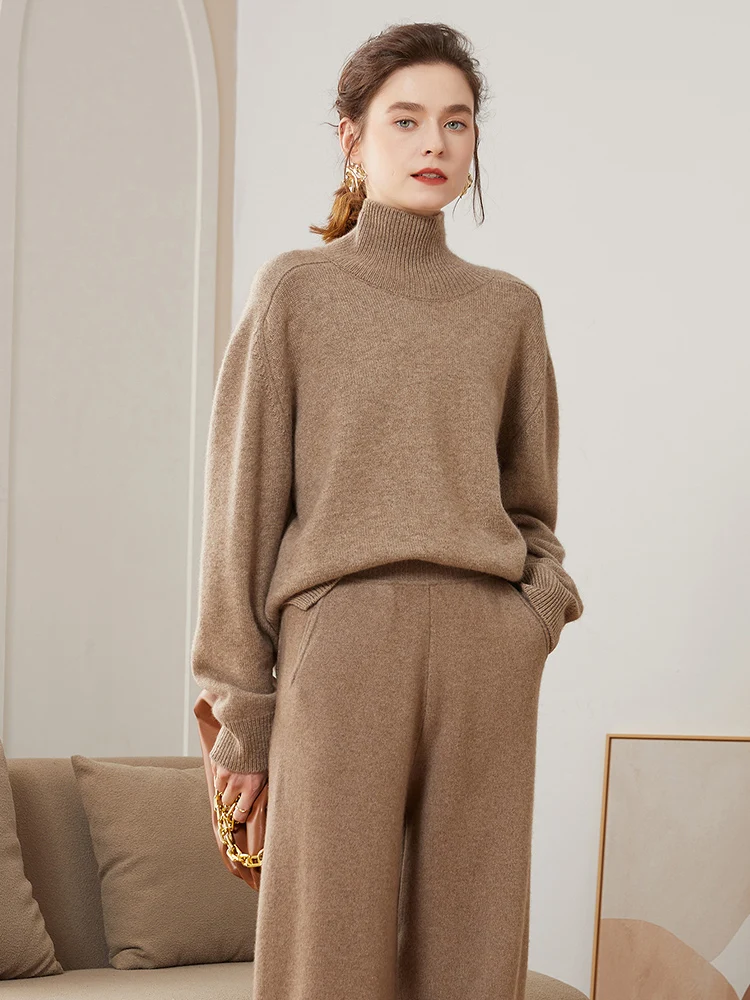 Pullover Sweater Women's Solid Color Loose Thick Warm Soft Comfortable High-Grade Turtleneck Cashmere Sweater Top Autumn Winter