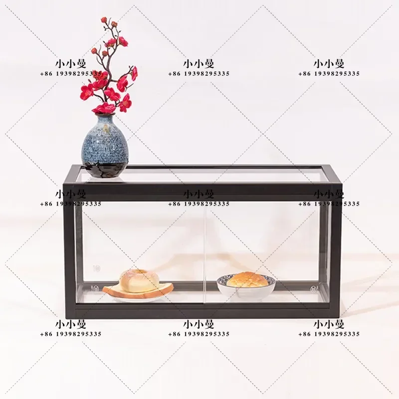 Tempered glass bread coffee shop dessert shop display rack figure model tea set storage cabinet