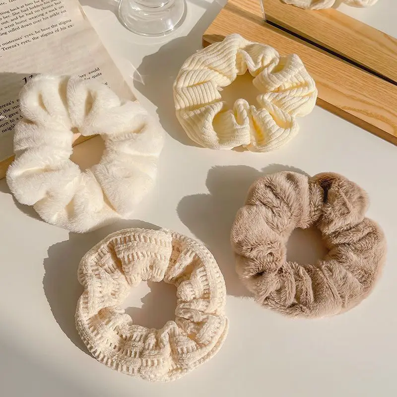 

4 шт., кольцо для волос цвета кофе молока, искусственный мех, кольцо для волос свиной кишки для женщин, простая повязка для волос с толстым кишечником
