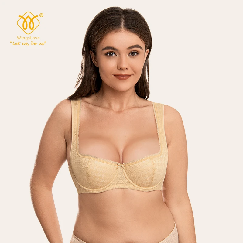 

Wingslove Sexy Mesh Plunge 1/2 Cup Push Up Bras For Women Underwire Padded Brallet Soft Underwear For wedding BCDF