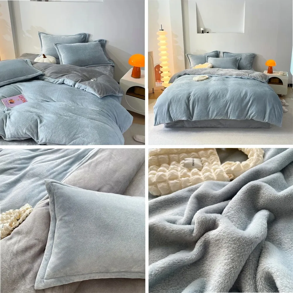 

Autumn and Winter Solid Color Milk Velvet Quilt Cover Two-piece Flannel Duvet Extra Fleece and Thickened Warm Bedding 220x240