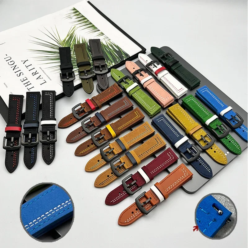 Leather Strap for Samsung Watch 6/4/5 Pro 40/44mm 43/45mm Active 2 Bracelet 20mm 22mm Band For Galaxy Watch 4 6 Classic 42 46mm