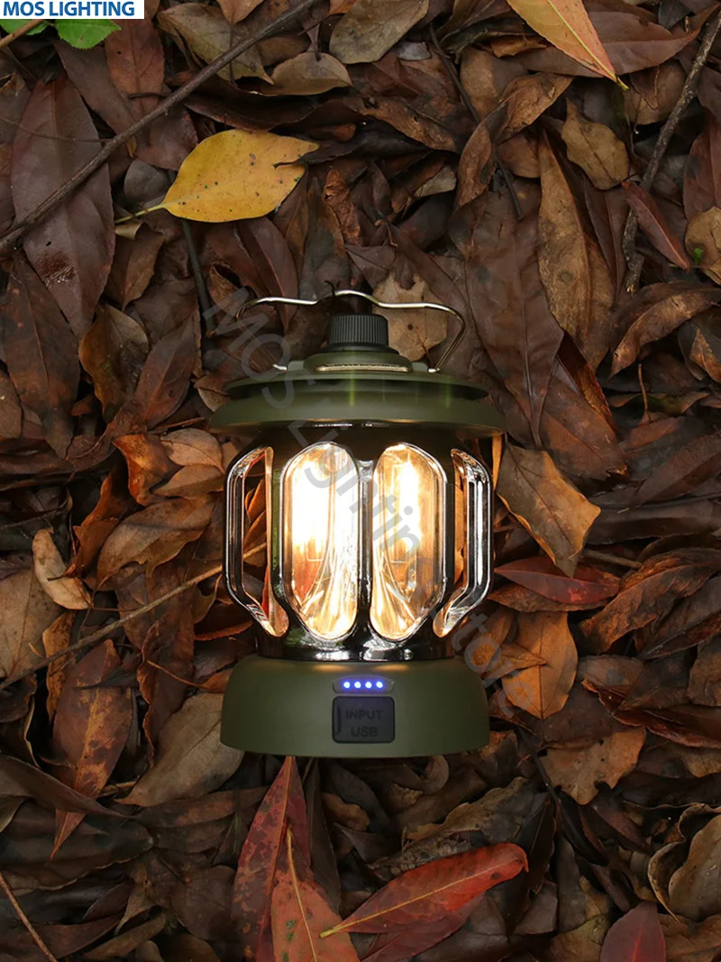 Retro Portable Camping Tent Lantern Rechargeable Light Decorative Hanging  Lamp Vintage 3-Lighting-Modes Tamp For Outdoor Hiking