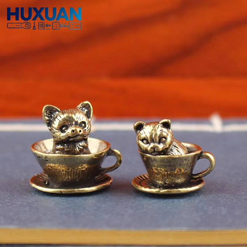 Brass Teacup Dog Pendant 1Pcs Vintage New Chinese Style Small Brass Charm for Keychain Decor Dog Lover Souvenir Gift