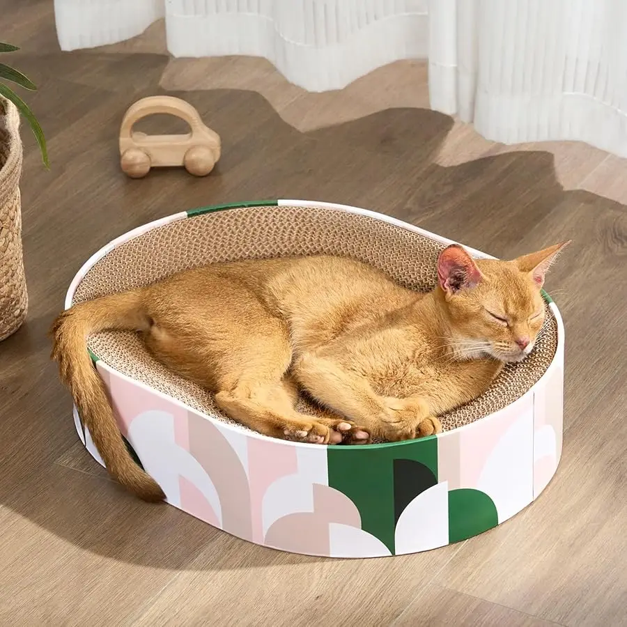 

Cat Scratcher Cardboard,2 in 1 Oval Cat Scratch Pad Bowl for Indoor Kitty Grinding Claw,Round Kittens Scratching Board Corrugate