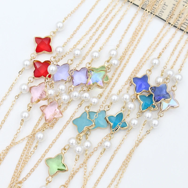 1PCS Simple Multi-color Crystal Star Glasses Chain, Metal Trend, Necklace Texture, Imitation Pearls, Gorgeous , Exciting Gift