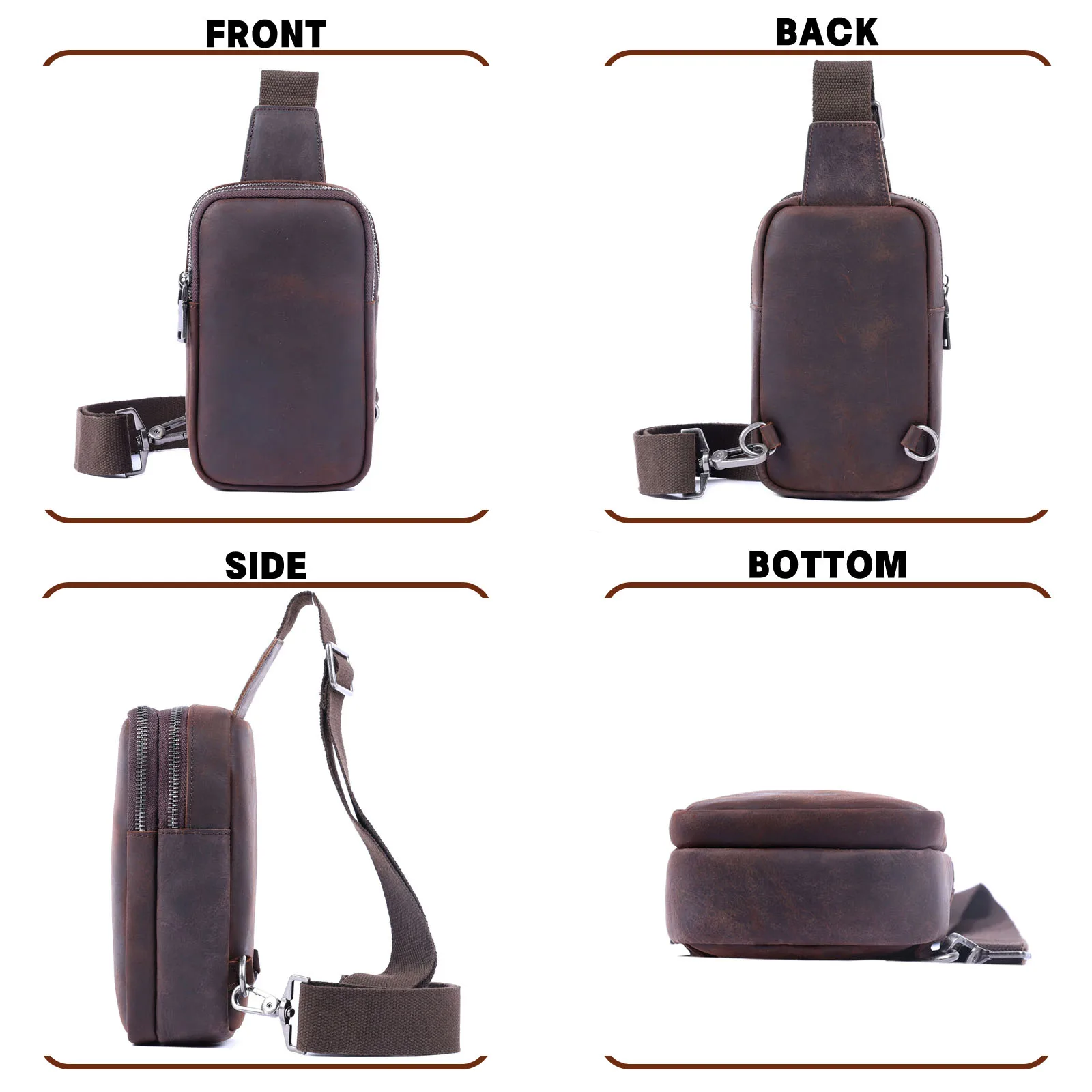 Premium-Brusttasche aus echtem Leder für Herren, Vintage-Umhängetasche aus Vollnarbenleder, Umhängetasche, Sling Bag, Tagesrucksack mit großem Fassungsvermögen – Detail 7