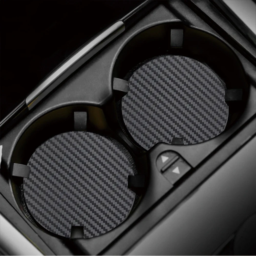 2PCS Carbon Fiber Car Cup Holder Coaster Pad Non Slip Water Absorbent Mat Universal Auto Interior Accessories