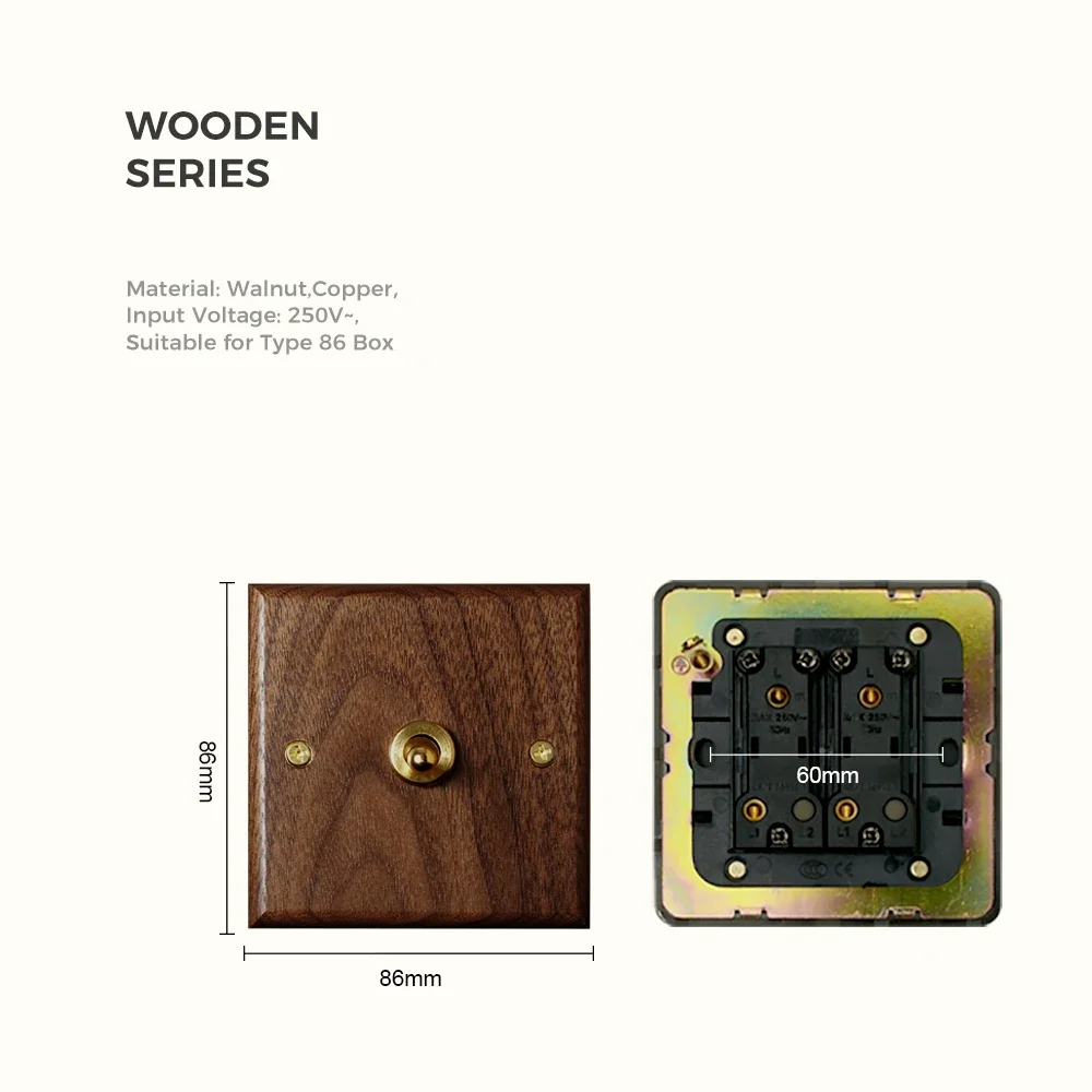 Avoir Retro Black Walnut Panel Rest Switches 86 Type EU Brass Lever Momentary Switch Wall Socket With Usb Type C Toggle Switch
