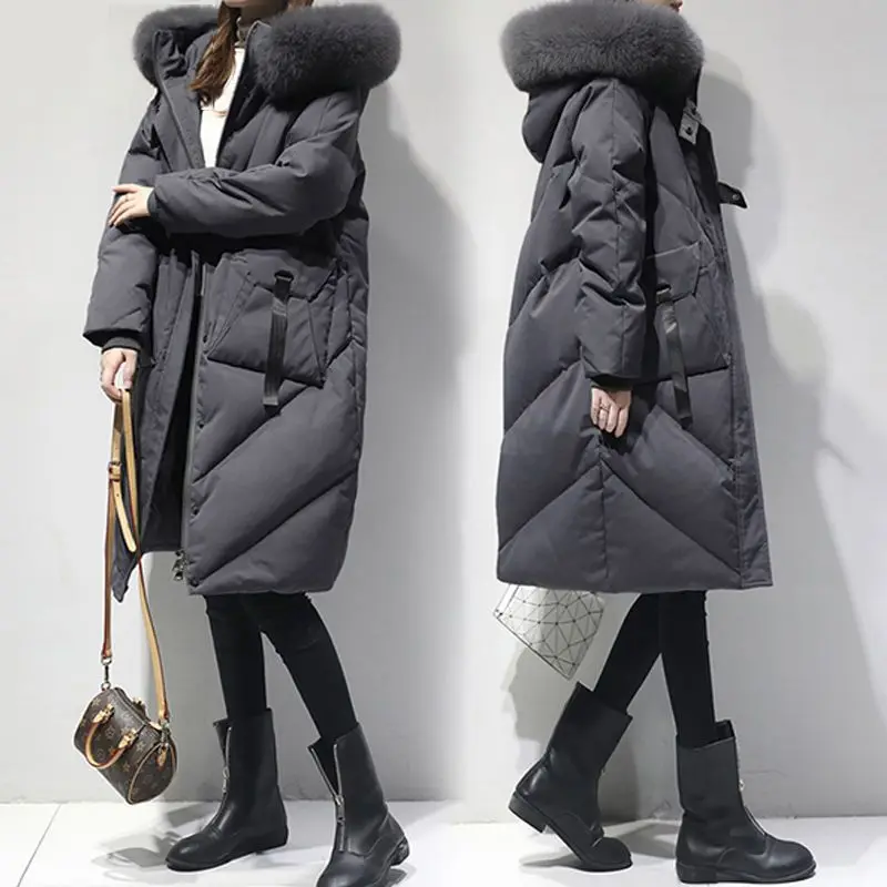 Winter Clothing Women Long Down Jacket White Duck Down Puff Jacket Hooded Warm Thick Coat Quilting Snowwear Mujer Retro Coats