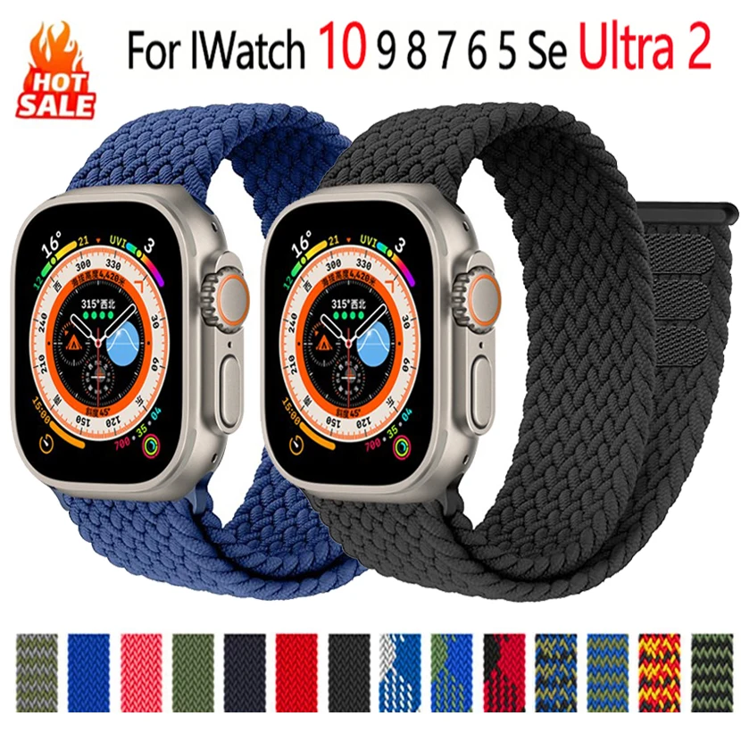 Braided Loop Straps For Apple watch ultra 2 band 49mm 44mm 40mm 41mm 38/45mm bracelet iWatch series 5 se 4 6 7 8 9 10 46mm/42mm