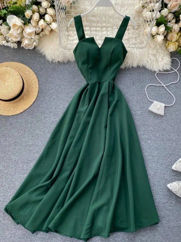 Summer Robe 2025 Dress Women V Neck Long Party Evening Dresses Sexy Tank Backless Spaghetti Strap Maxi Female Holiday VestidosLI