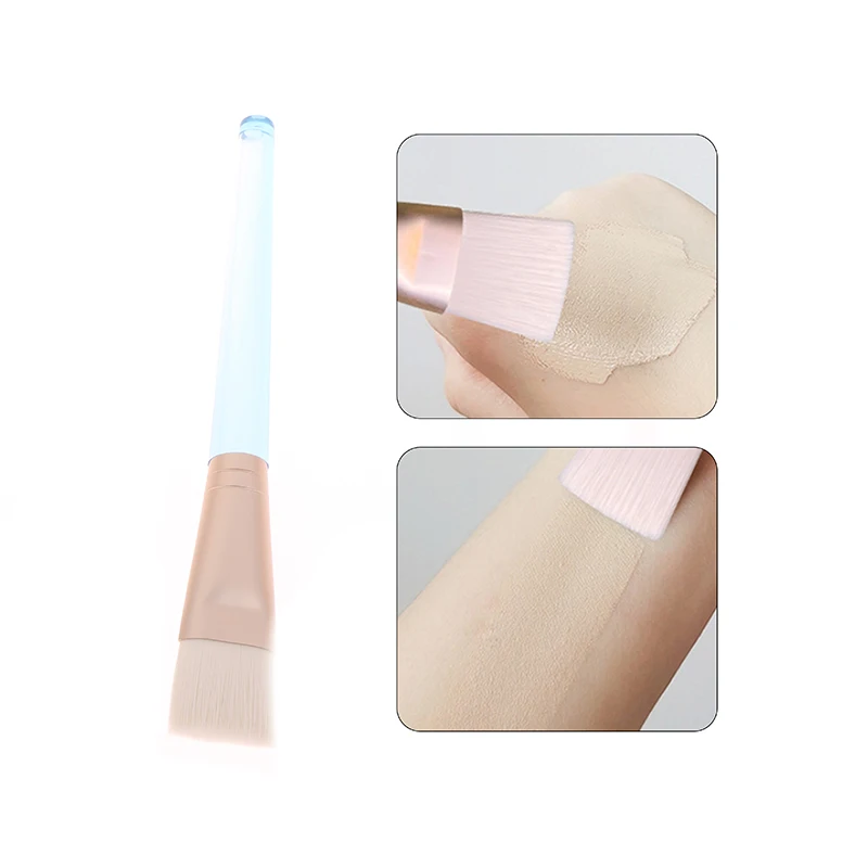 Flat Foundation Brush Facial Mask Brush Transparent Blue Handle Soft Bristled Makeup Brush Multi Functional Makeup Tools