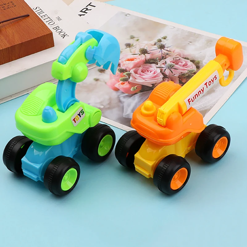 New Creative Cartoon Construction Car Toys Skidding Excavator Crane Children Boys Simulation Inertia Engineering Car Puzzle Toys