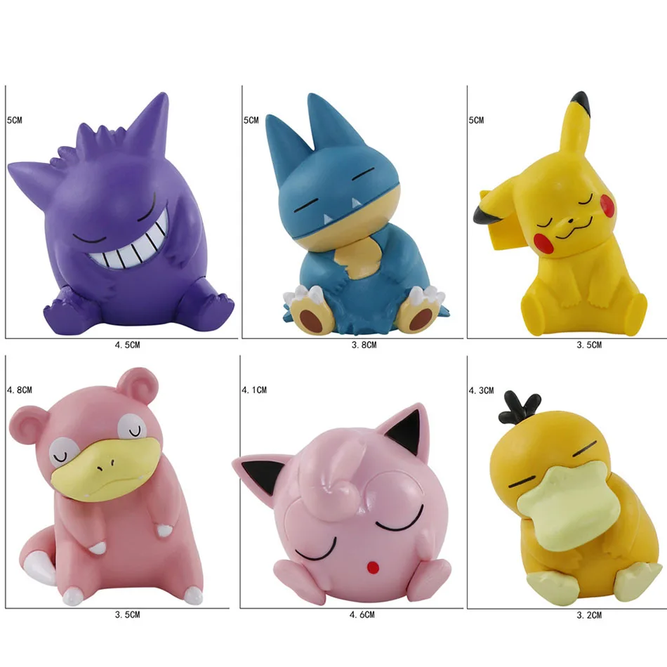 Pokemon Model Anime Characters Figure Jigglypuff Gengar Pikachu Psyduck Sleeping Position Cute Toy Car Interior Desk Decoration