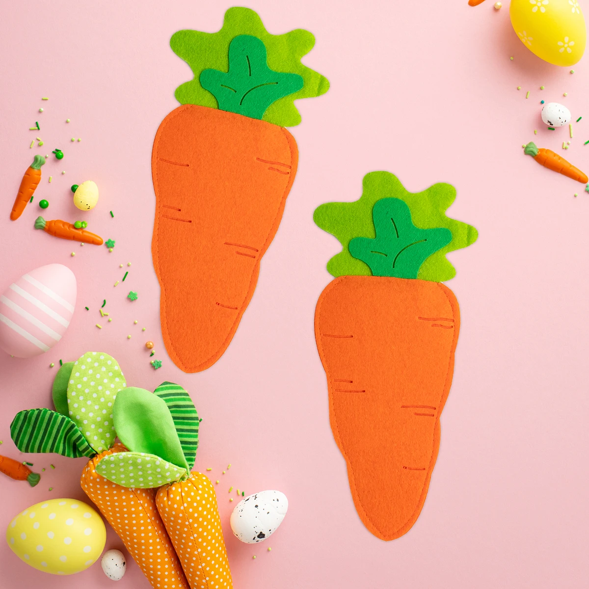 2/4pcs Easter Cutlery Holder Bags Carrot Shape Knife Fork Storage Bags Tableware Cover Happy Easter Party Home Table Decorations
