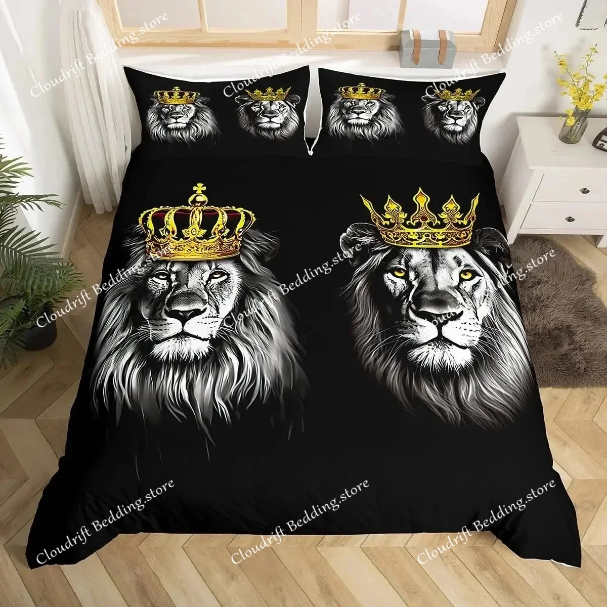

Lion Duvet Cover Set King Queen Hand Drawn Animal Bedding Set Graffiti Abstract Art Quilt Cover Wildlife Vintage Comforter Cover