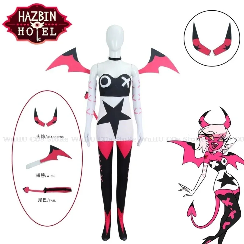 

asdh8@hasbin Uniform Hotel Verosika Mayday Cosplay Costume Women Suit Wig Demon Tail Kids Halloween Carnival Dress Anime Cosplay