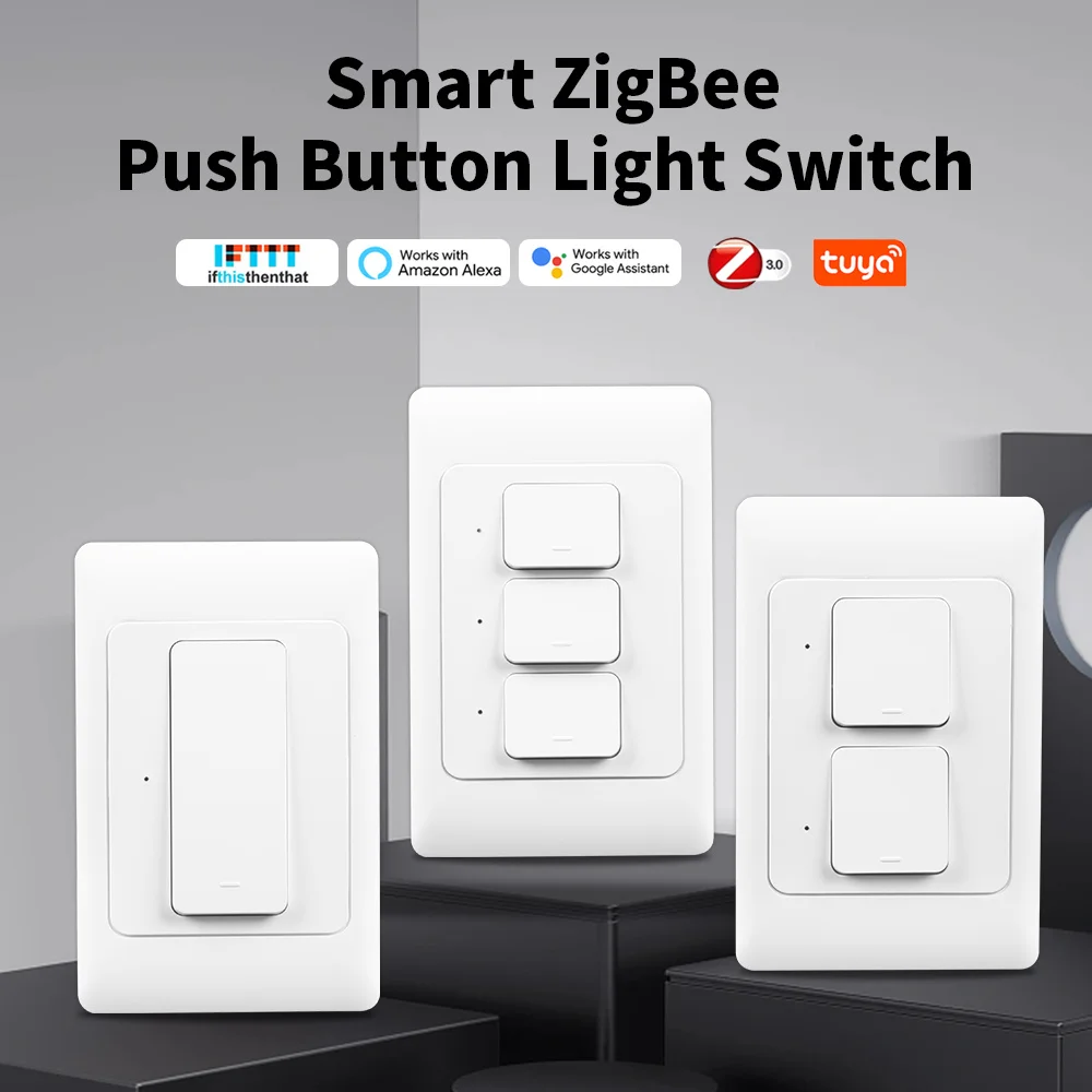 

Умная настенная кнопка Tuya zigbee, выключатель без нейтрального провода и нейтрального провода, физические переключатели, голосовое управление Google home Alexa
