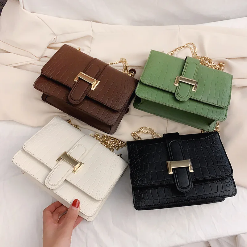 Luxury Stone Pattern Women Single Shoulder Crossbody Bags Fashion PU Leather Chains Handbags Messenger Bag Small Square Bag