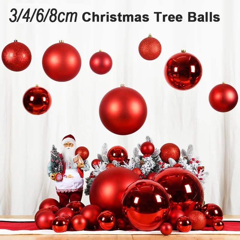 24pcs 3/4/6/8cm Christmas Tree Balls Pendant Candy Cane Pine Cone Ornament Christmas Home Decoration Glitter/bright/matte Ball