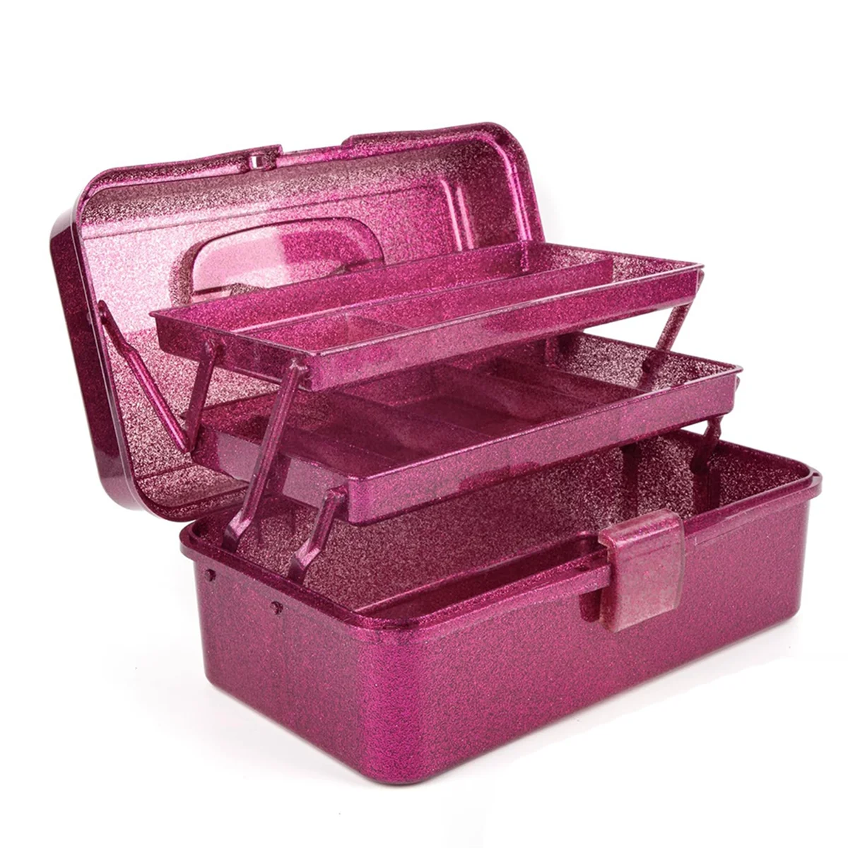 N21R Glitter Pink & Craft Tool Storage Box,3-Layer Stackable Carry Tackle Box Sewing Box Organizer for Art